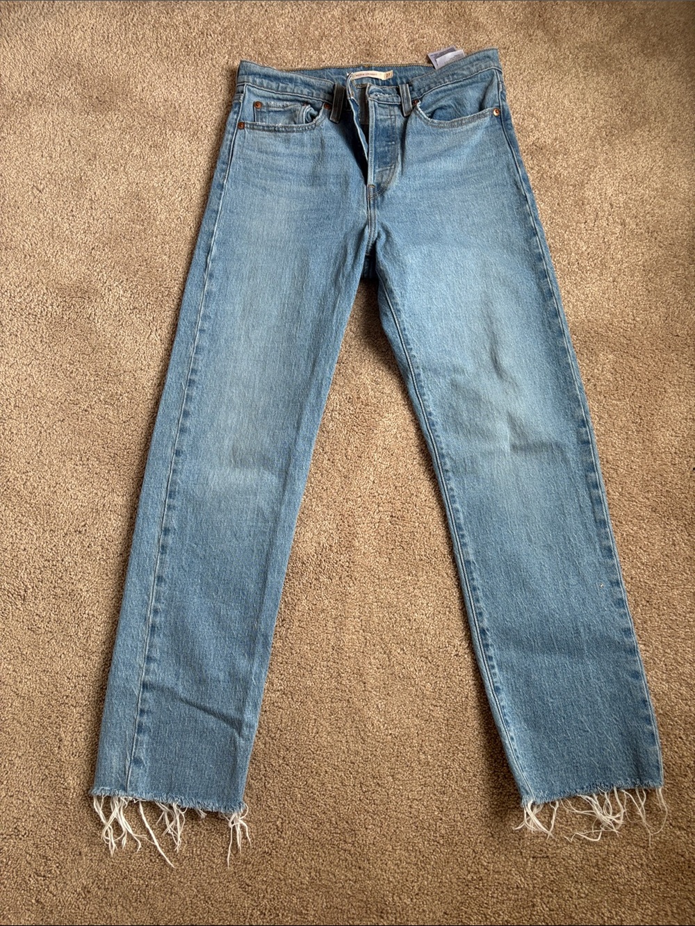 Levi's Wedgie Straight Light Blue Straight Leg Jeans with Raw Hem